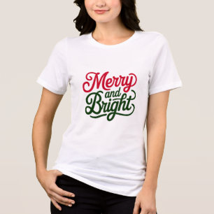 Merry and Bright T-Shirt - Festive Holiday Design Tri-Blend Shirt