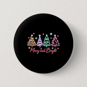 Merry And Bright Tree Neon Christmas 6 Cm Round Badge
