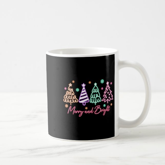 Merry And Bright Tree Neon Christmas  Coffee Mug (Right)