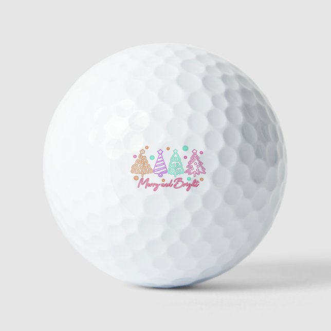 Merry and Bright Tree Neon Christmas Golf Balls (Front)
