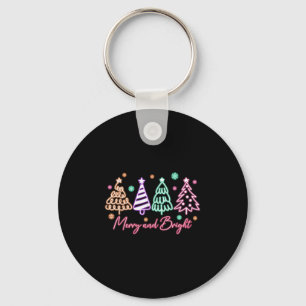 Merry And Bright Tree Neon Christmas  Key Ring