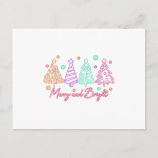 Merry and Bright Tree Neon Christmas Postcard