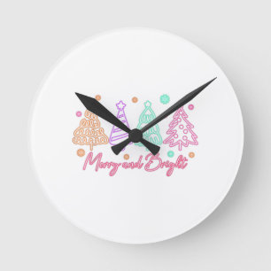 Merry and Bright Tree Neon Christmas Round Clock