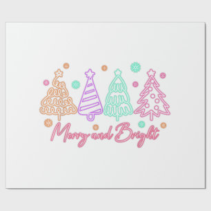 Merry and Bright Tree Neon Christmas Wrapping Paper
