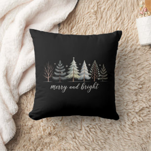 Merry and Bright Trees Christmas Holiday Winter Cushion
