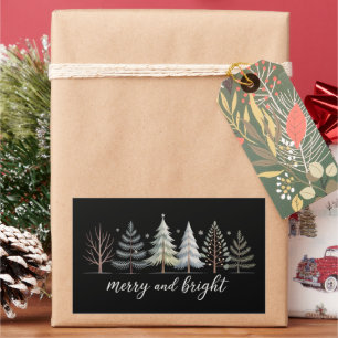 Merry and Bright Trees Christmas Holiday Winter Rectangular Sticker