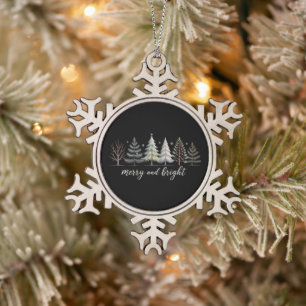 Merry and Bright Trees Christmas Holiday Winter Snowflake Pewter Christmas Ornament