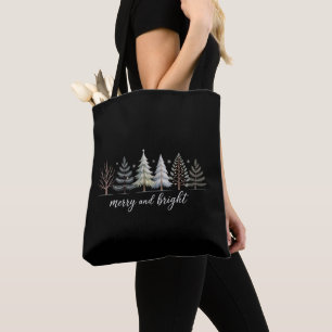 Merry and Bright Trees Christmas Holiday Winter Tote Bag