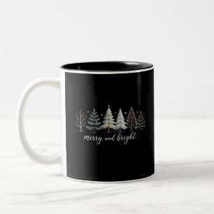 Merry and Bright Trees Christmas Holiday Winter Two-Tone Coffee Mug