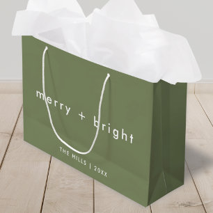 Merry and Bright   Trendy Moss Green Christmas Large Gift Bag