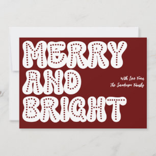 Merry and Bright Trendy Retro Dark Red White Holiday Card