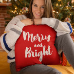 Merry and Bright trendy white font Cushion<br><div class="desc">A modern and trendy brush font typography for this personalizable holiday items collection.</div>