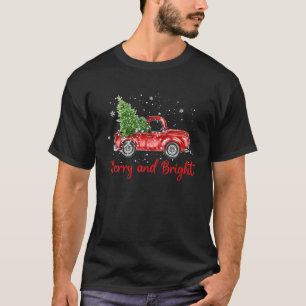 Merry And Bright Truck Christmas Red Plaid Christm T-Shirt