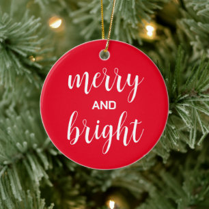 Merry And Bright Typography Ceramic Ornament
