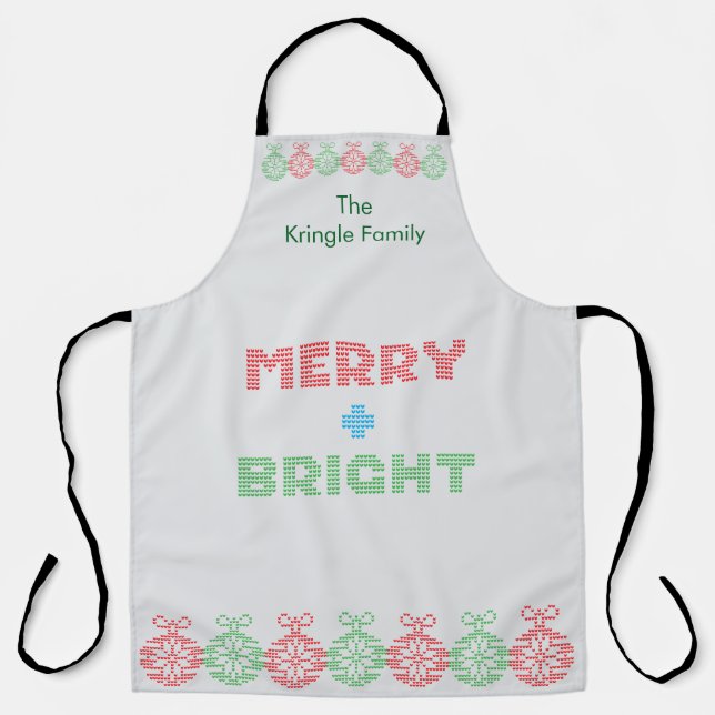 Merry And Bright Typography Christmas Apron (Front)