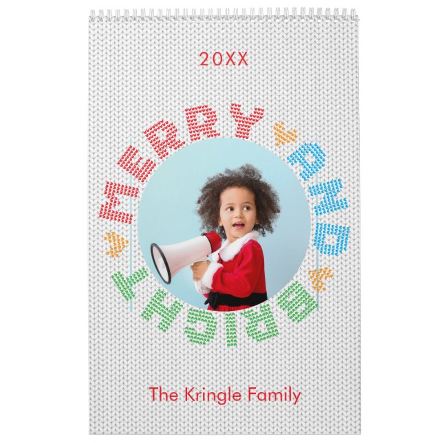 Merry And Bright Typography Christmas Photo Calendar (Cover)