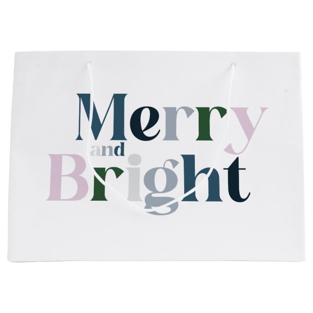 Merry And Bright Typography  Large Gift Bag (Front)
