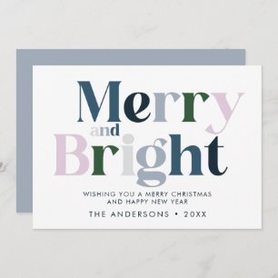 Merry And Bright Typography Modern Christmas Holiday Card