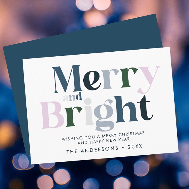 Merry And Bright Typography Modern Christmas Holiday Card (Creator Uploaded)