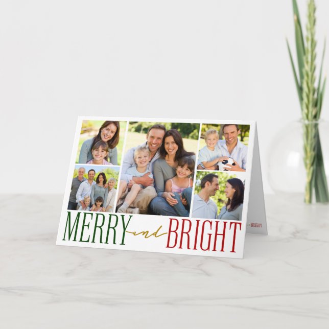 Merry and Bright Typography Photo Holiday Card (Front)