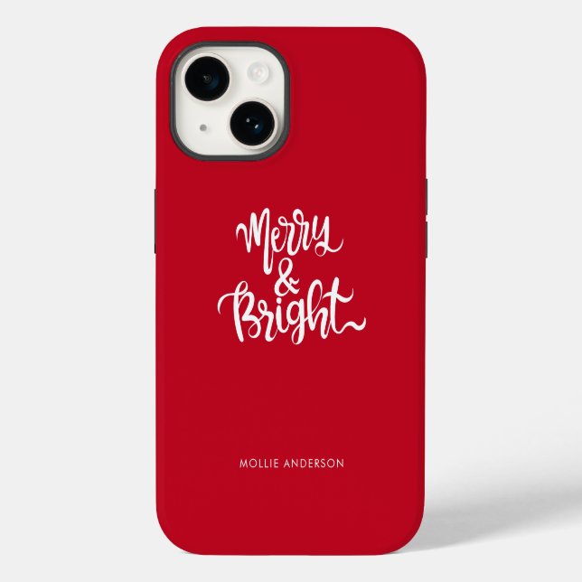 Merry and Bright Typography Script Red   Case-Mate iPhone Case (Back)
