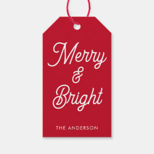 Merry and Bright Typography Script Red Gift Tags