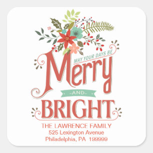 Merry and Bright Vintage Holiday Country Floral Square Sticker