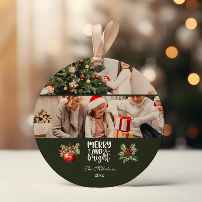 Merry and Bright Vintage Photo Ceramic Ornament (Creator Uploaded)