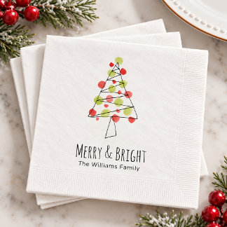 Merry and Bright Watercolor Christmas Tree Custom Napkin
