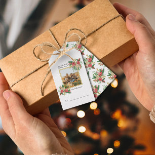 Merry and Bright Watercolor Floral Family Photo Gift Tags