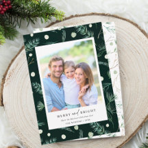 Merry and Bright Watercolor Winter Greenery Photo