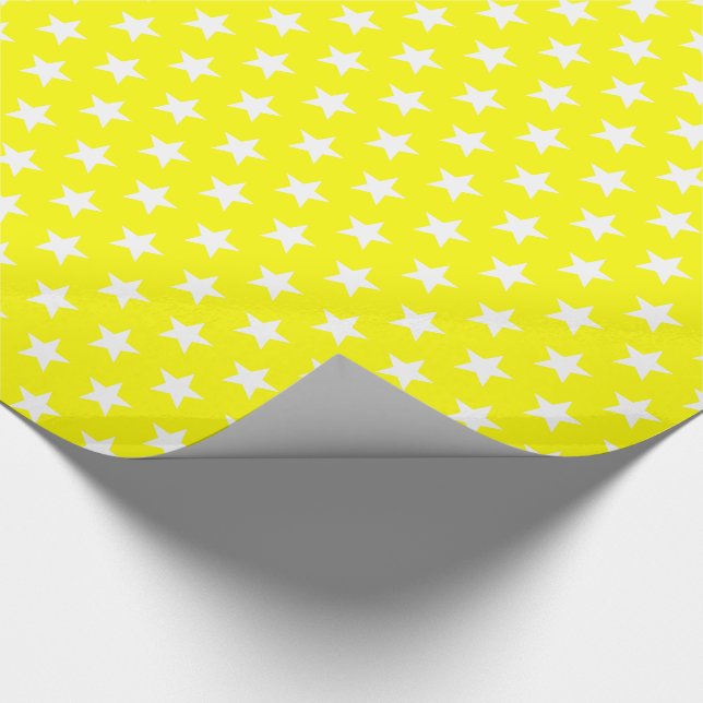Merry and Bright White Stars on Yellow Holiday Wrapping Paper (Corner)