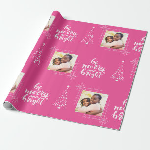 Merry And Bright With One Photo Pink Christmas Wrapping Paper