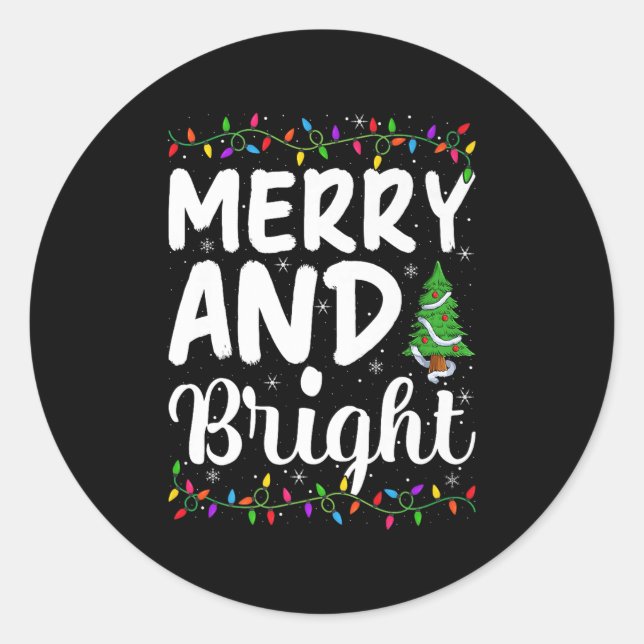 Merry And Bright Xmas Lights Decor Holiday Christm Classic Round Sticker (Front)
