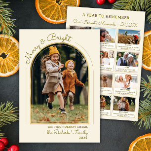 Merry and Bright Year in Review Gold Arch Photo Holiday Card