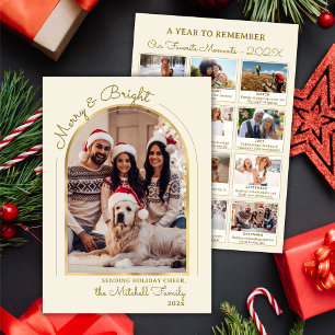 Merry and Bright Year in Review Gold Arch Photo Holiday Card