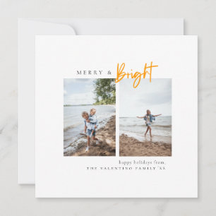 Merry and Bright Yellow Modern Minimalist Photo Holiday Card