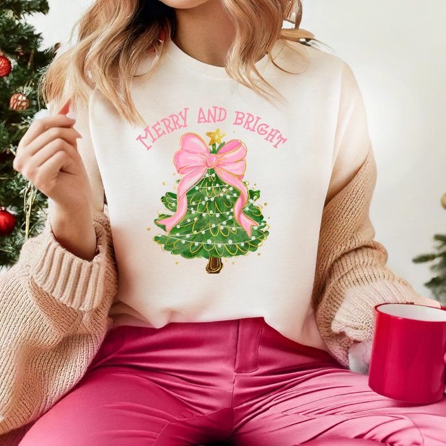 Merry and BrightCoquette Pink Christmas tree Cute T-Shirt (Creator Uploaded)