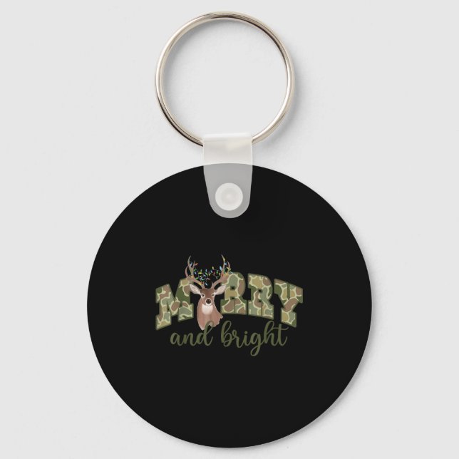 Merry And Christmas Bright Camouflage Reindeer Xma Key Ring (Front)