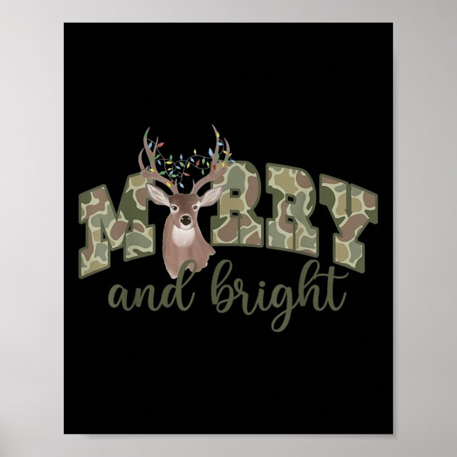 Merry And Christmas Bright Camouflage Reindeer Xma Poster (Front)
