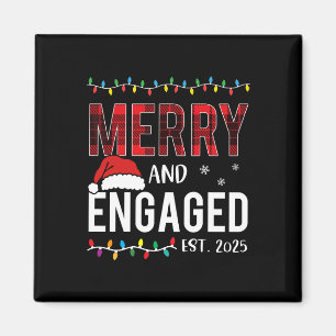 Merry And Engaged 2025 Red Plaid Matching Christma Magnet