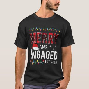 Merry And Engaged 2025 Red Plaid Matching Christma T-Shirt
