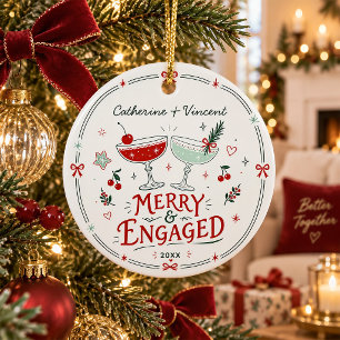Merry and Engaged Christmas Keepsake Personalised Ceramic Ornament