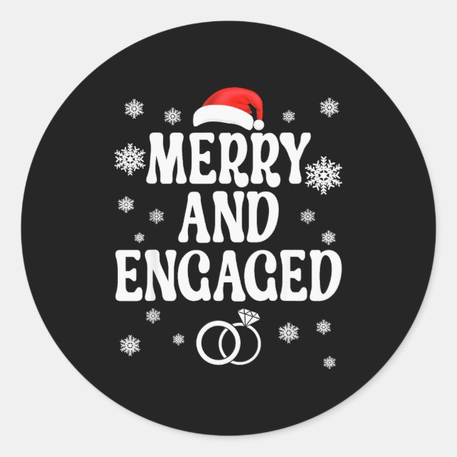 Merry And Engaged Couple Christmas Matching Pajama Classic Round Sticker (Front)