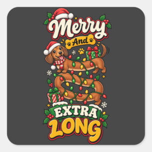 Merry And Extra Long Dachshund Christmas Funny Dox Square Sticker