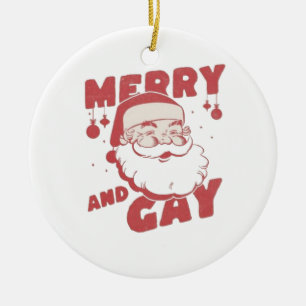 Merry and Gay Funny Christmas LGBTQ Pride Ceramic Ornament