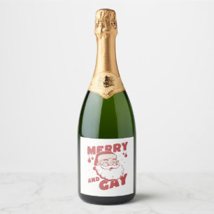 Merry and Gay Funny Christmas LGBTQ Pride Sparkling Wine Label