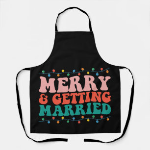 Merry And Getting Married Couple Christmas Groovy Apron
