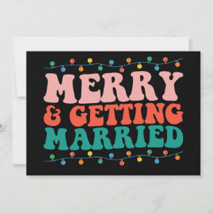 Merry And Getting Married Couple Christmas Groovy Invitation