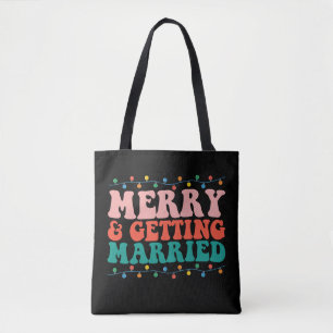 Merry And Getting Married Couple Christmas Groovy Tote Bag